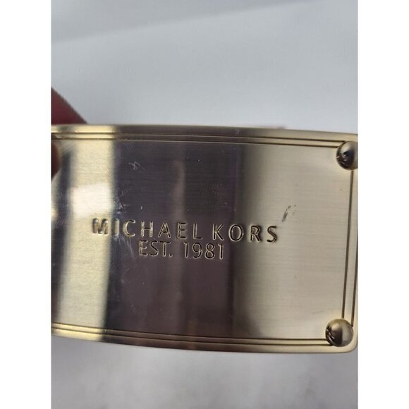 VINTAGE Michael Michael Kors Mens Wide Leather Belt Medium Tan Metal Logo Buckle - Picture 2 of 7